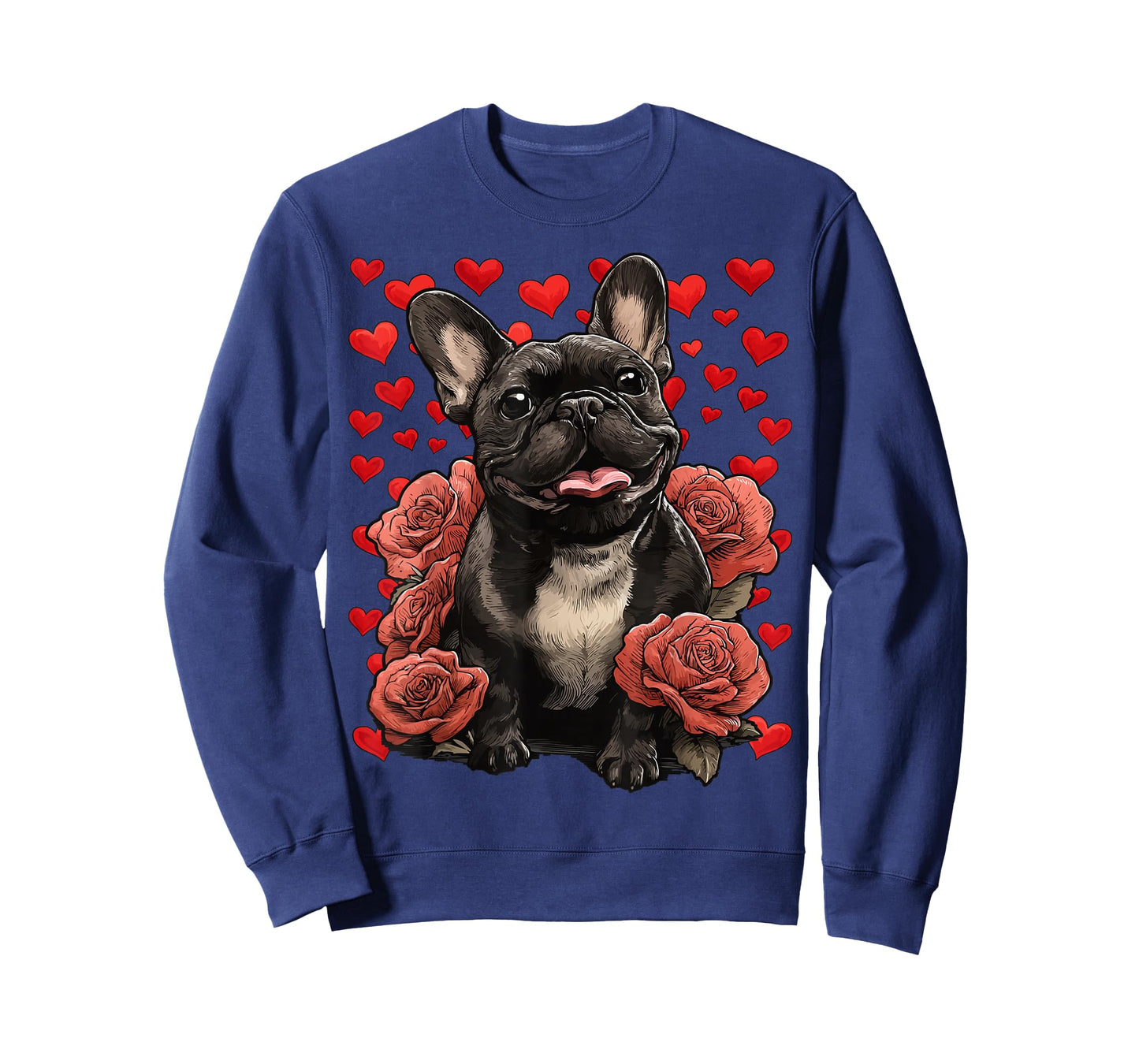 French Bulldog with Red Roses Hearts Valentine’s Day Dog T-Shirt