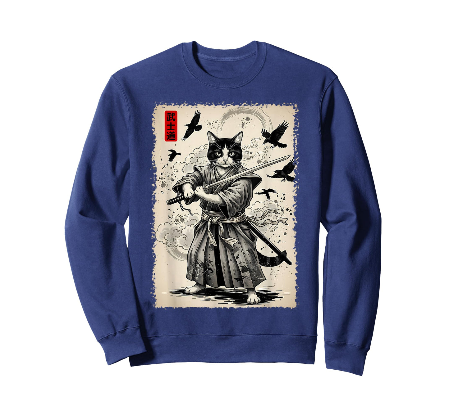 Samurai Cat Graphic Tee Warrior Vintage Japanese Art Anime T-Shirt