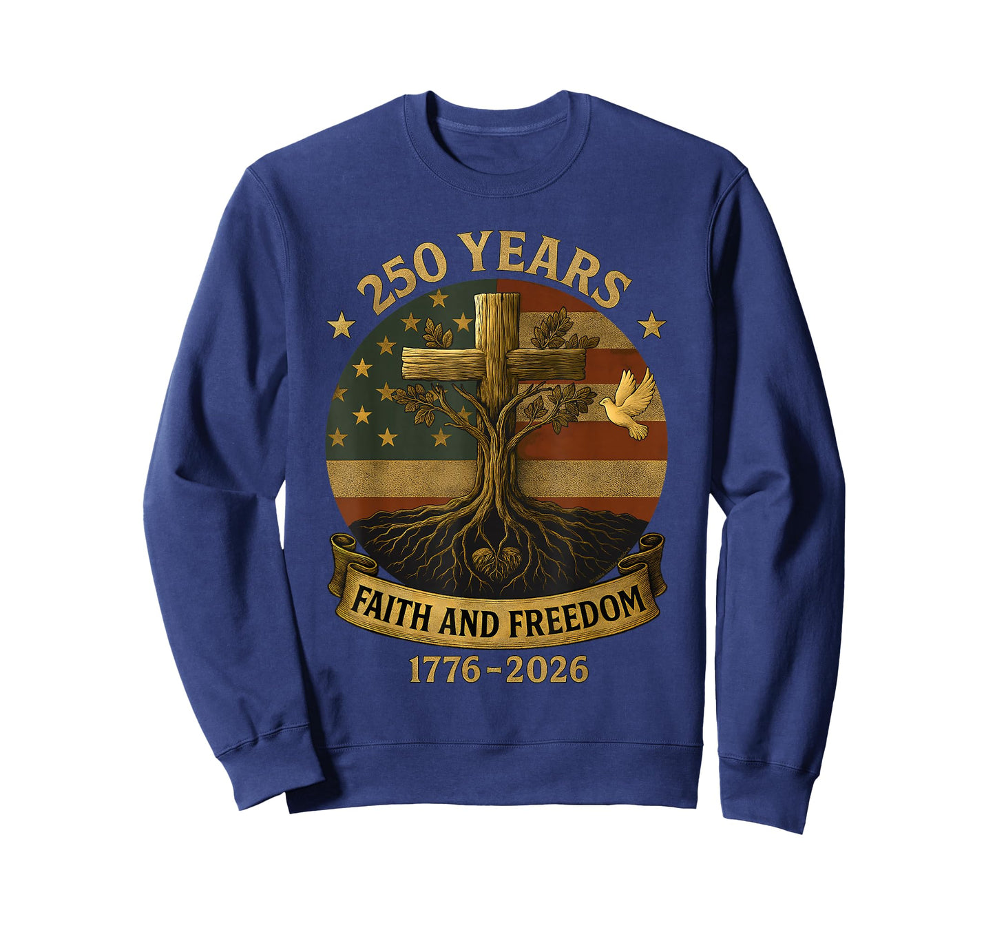 Flag Cross Tree 250 Years Faith and Freedom 1776-2026 T-Shirt