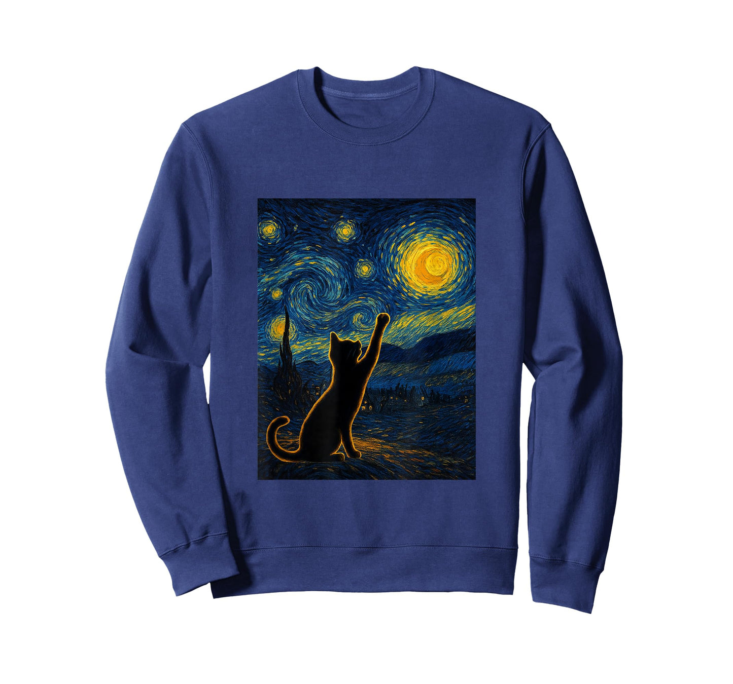 Starry Night Van Gogh Black Cat, Funbibi Cat Dad Gifts T-Shirt