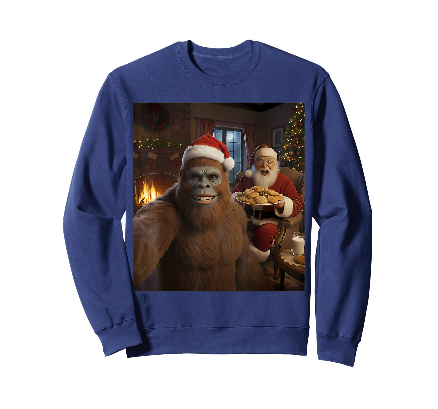 Bigfoot Selfie with Santa Claus Funny Christmas Meme T-Shirt