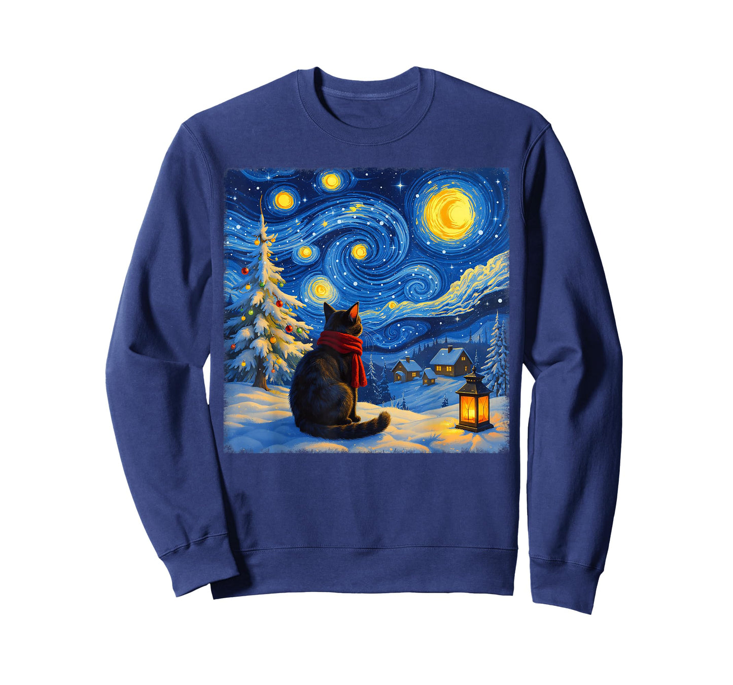 Cat Starry Night Christmas Cats Lover Winter Holiday Xmas T-Shirt