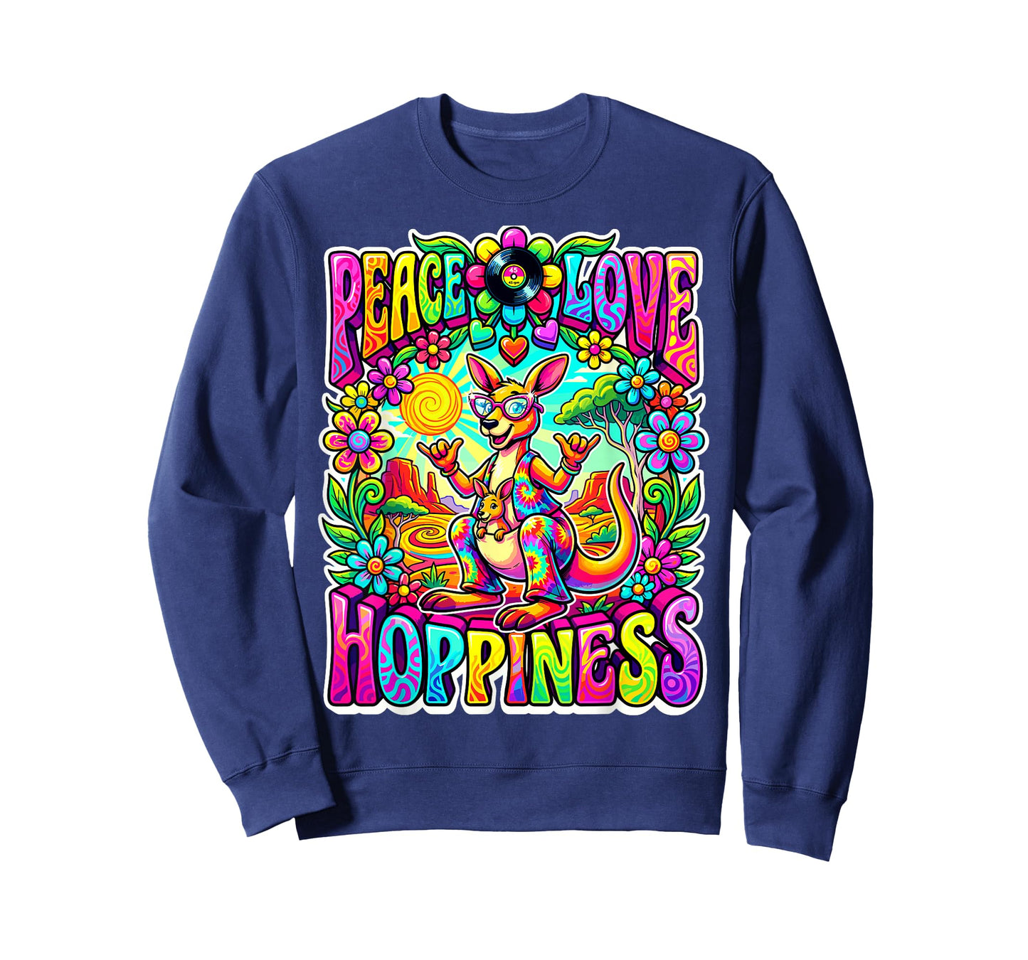 Retro Groovy Peace Love Hoppiness Roo and Joey Colorful Fun T-Shirt