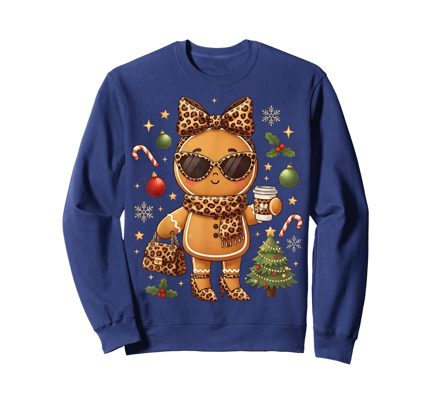 Cute Gingerbread Leopard Christmas Xmas Girl Women T-Shirt
