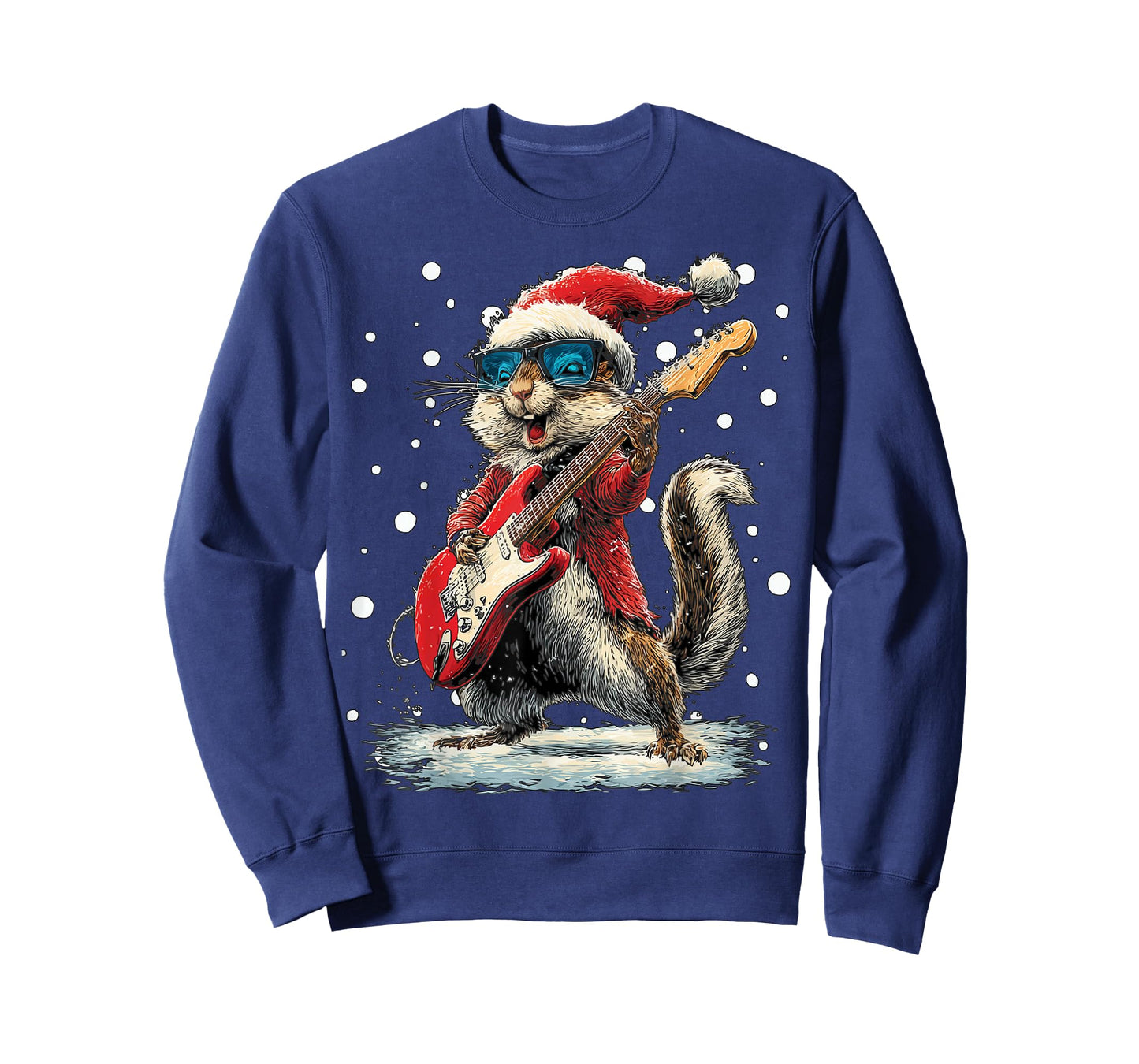 Christmas Squirrel Playing Guitar Funny Musician Kitten T-Shirt
