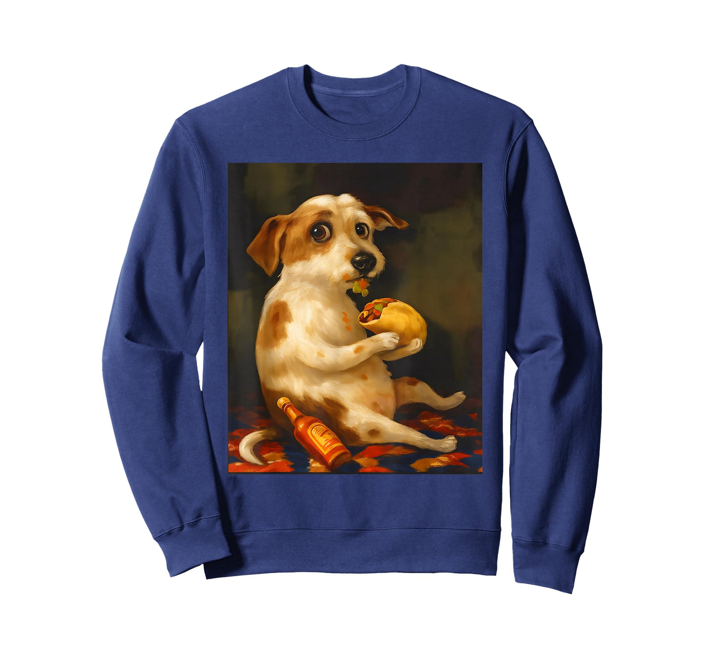 Dog Chill with Taco Funny Dog Eating Taco Oil Painting Art T-Shirt