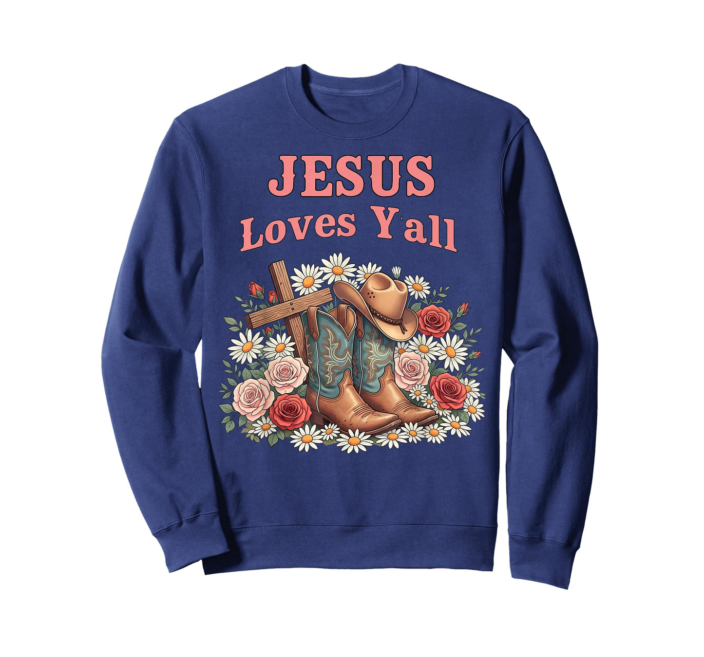 Cute Christian Cowgirl Jesus Loves Y'all Religious T-Shirt