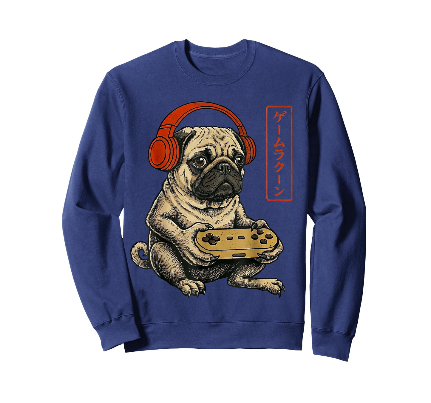 Japanese Gamer Pug Dog Art Men Women Boys Funny Gaming T-Shirt