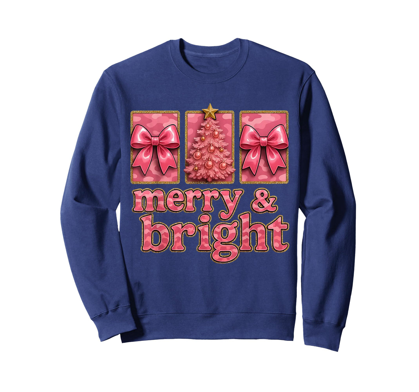 Merry and Bright Camo Christmas Tree Gift Design T-Shirt