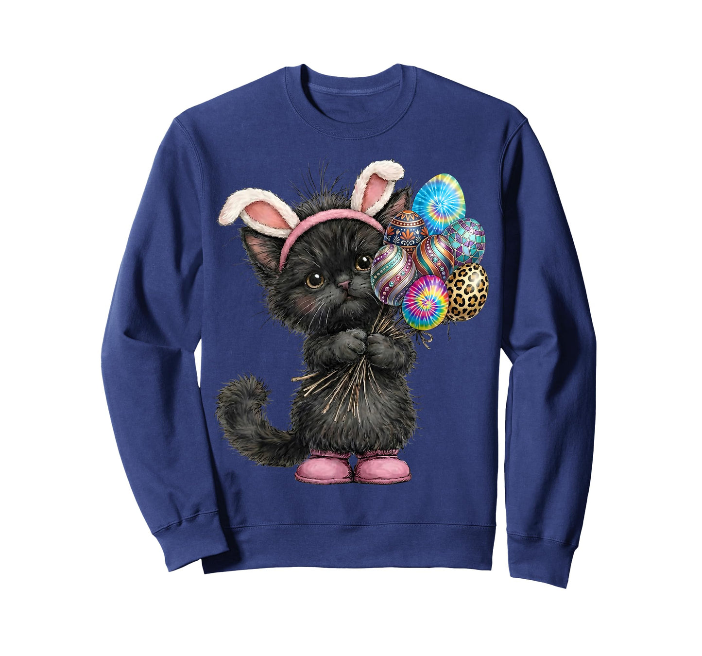 Cute Black Cat Easter Bunny Ears Eggs Easter Day Women Kids T-Shirt