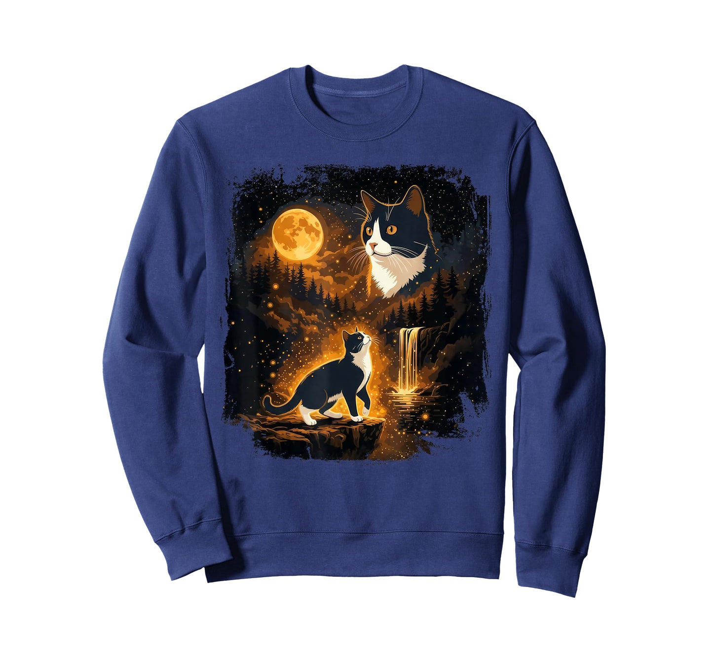 Vintage Moonlight Tuxedo Cat Howling Looking At The Moon T-Shirt