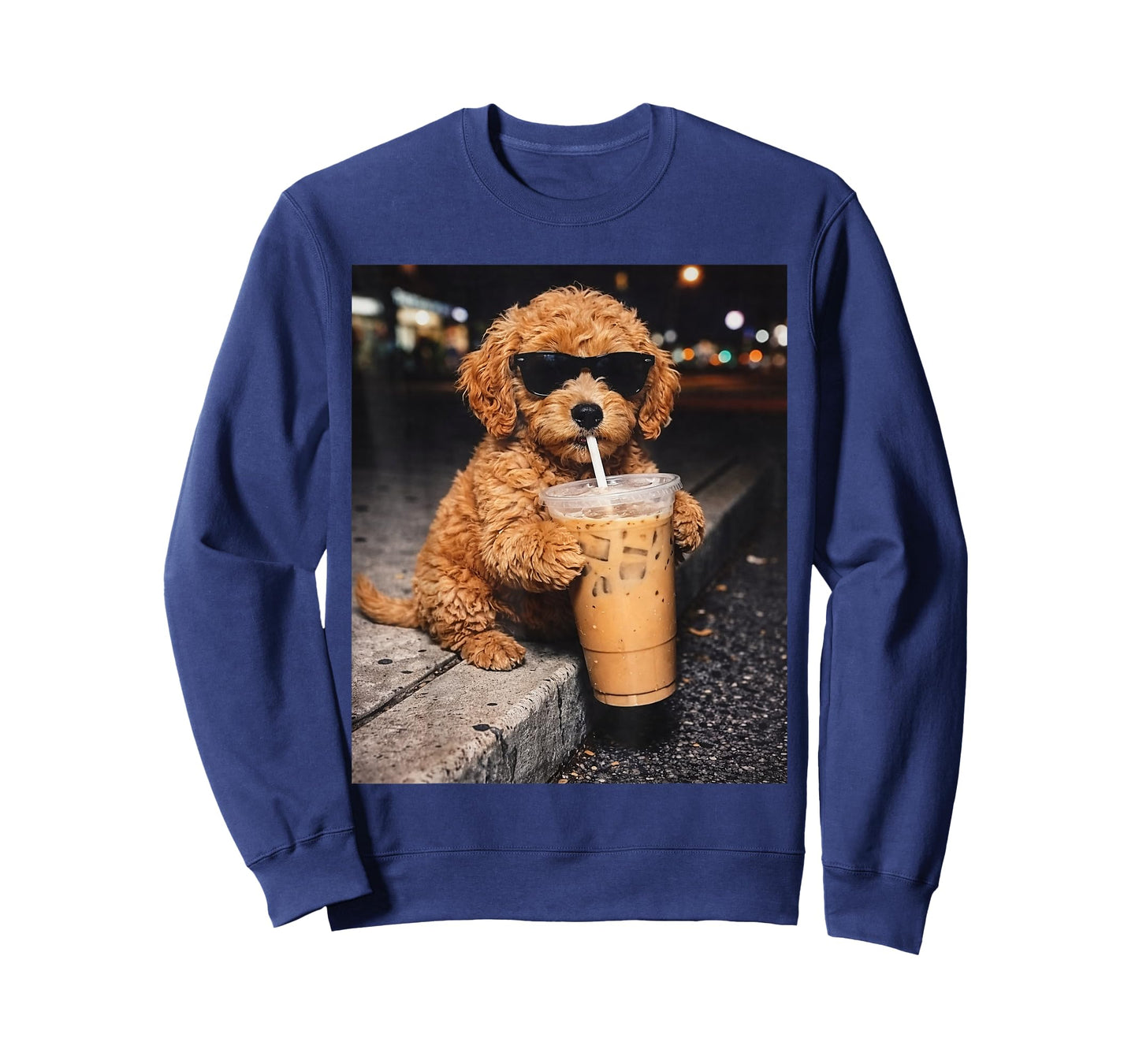 Goldendoodle Drinking Iced Coffee Funny Animal Meme T-Shirt