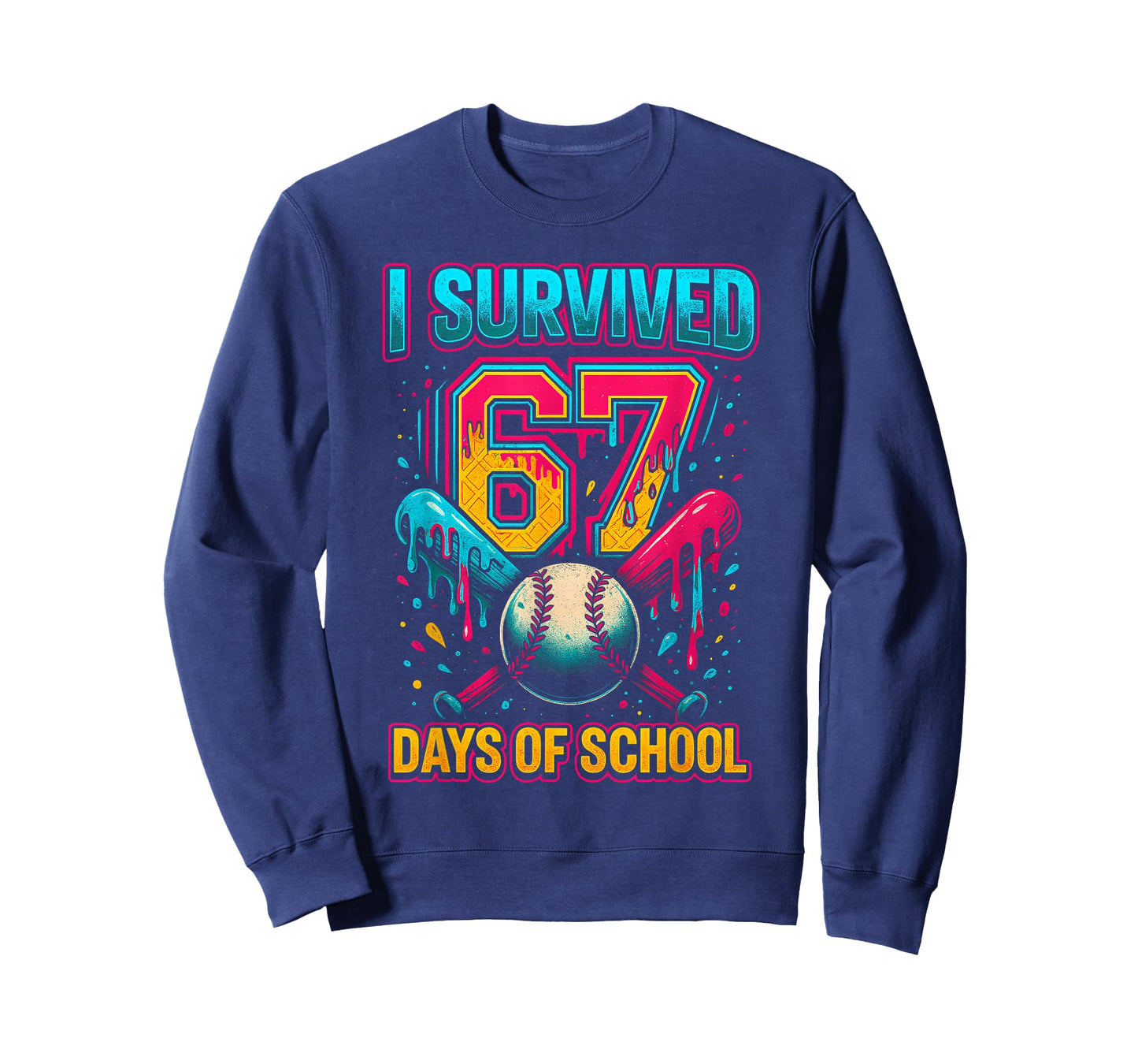 I Survived 67 Days of School Baseball Drip Six Seven Meme T-Shirt