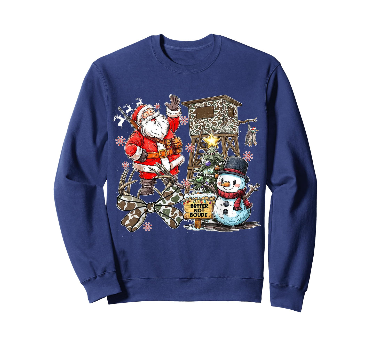 Camo Santa Hunting Coquette Bow Better Not Boude' Christmas T-Shirt