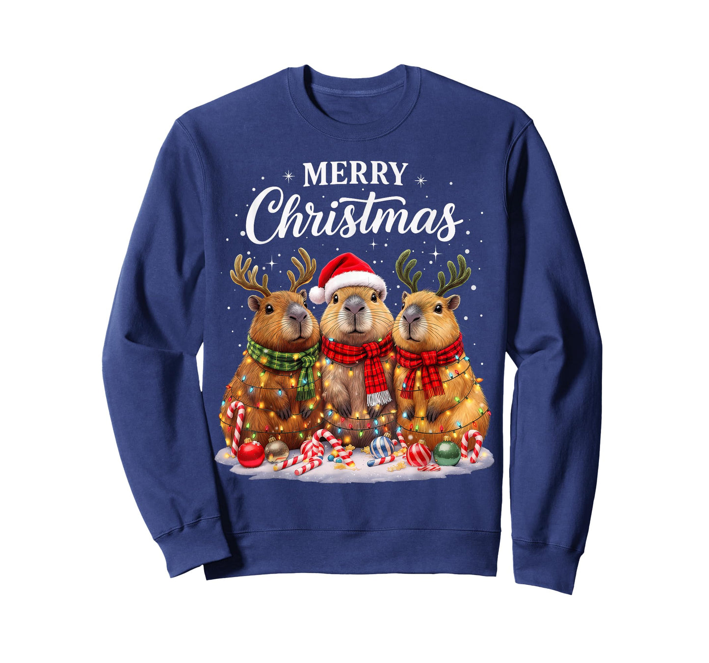 Christmas Capybara Santa Hat Reindeer Xmas Holiday Lights T-Shirt