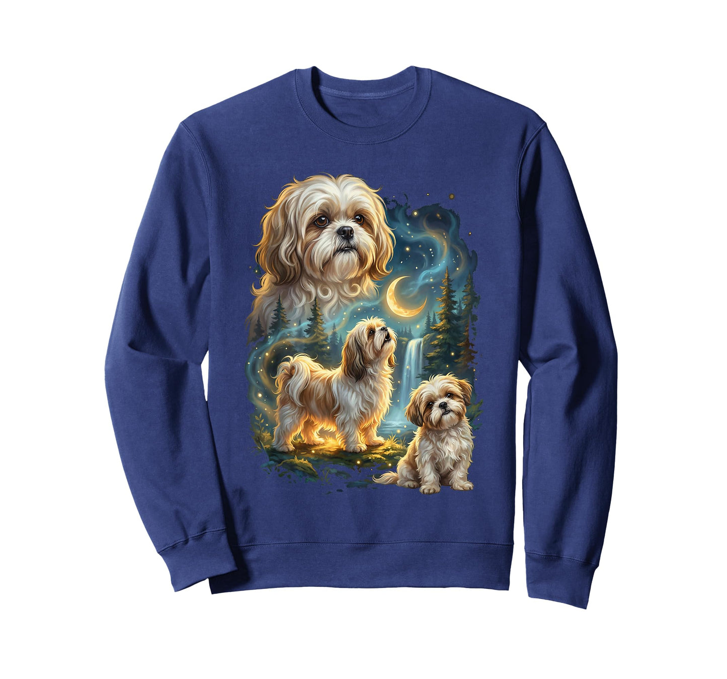 Shih Tzu Howling to The Moon Night Dog Art T-Shirt