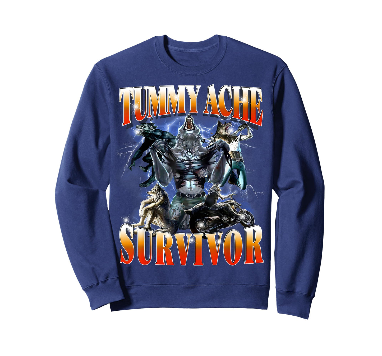 Tummy Ache Survivor Funny Alpha Wolf Meme for Men Women Kids T-Shirt