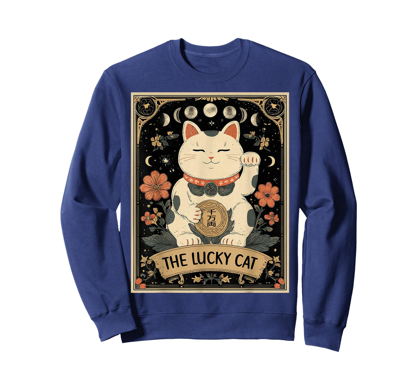 The Lucky Cat Maneki Neko Japanese Tarot Card Witchy Moon T-Shirt