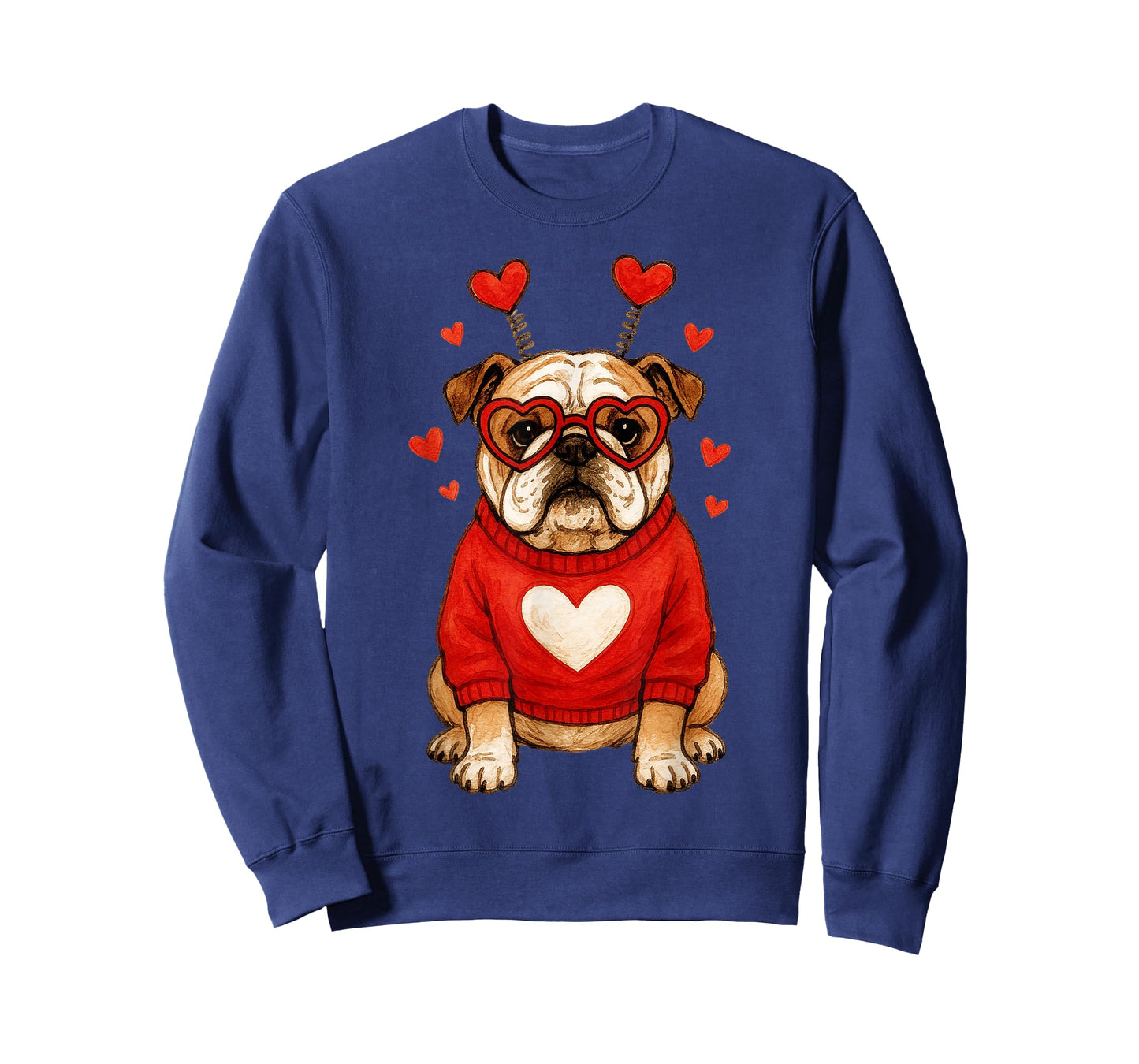 English Bulldog Dog Valentines Day Hearts Dog in Sweater Mom T-Shirt