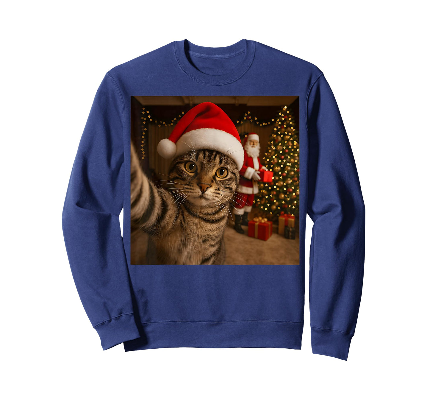 Cat Selfie Santa Claus Christmas Cat Lover Men Women Kids T-Shirt