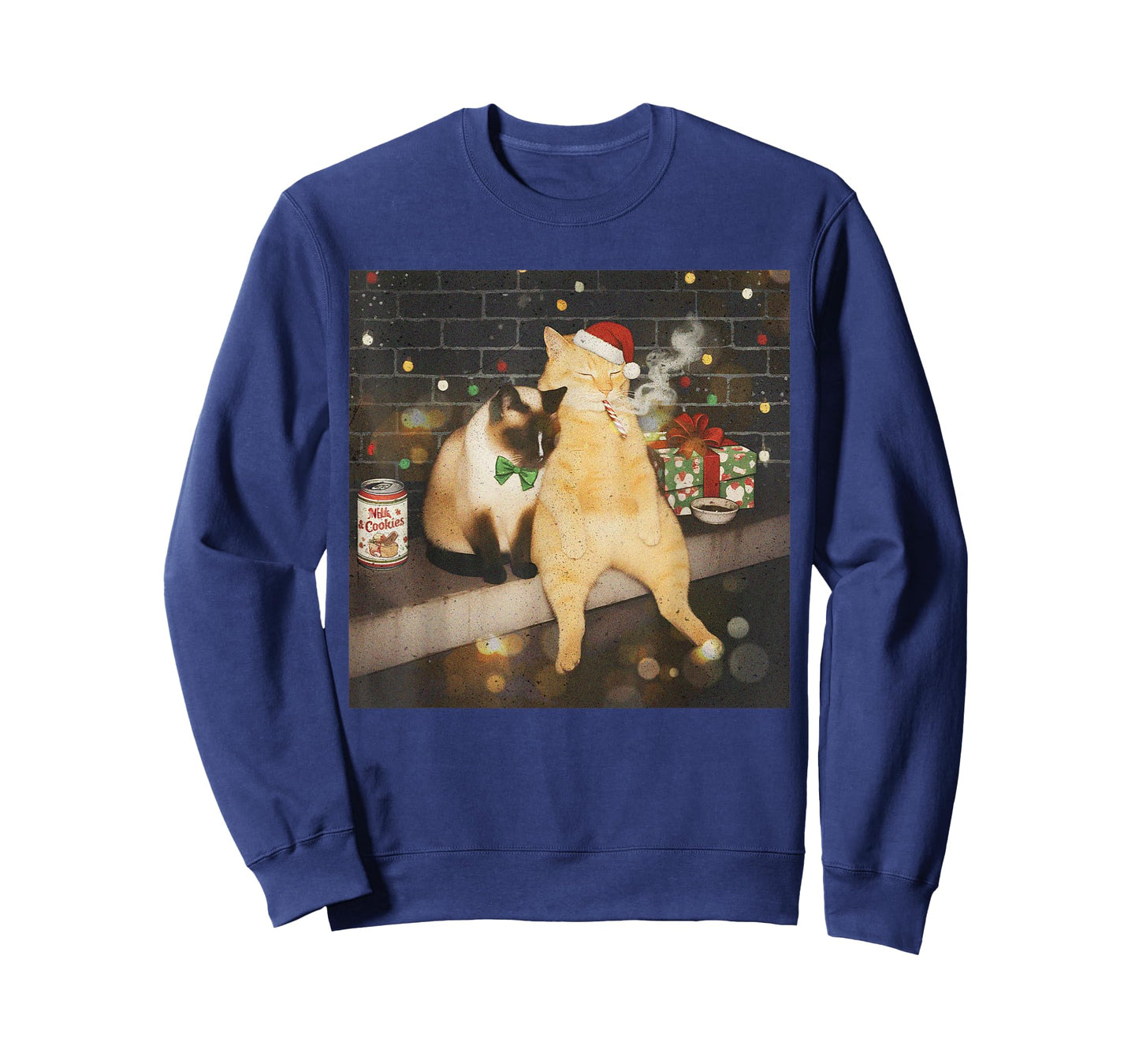 Christmas Smoking Cat Funny Candy Cane Cat Santa Meme Animal T-Shirt