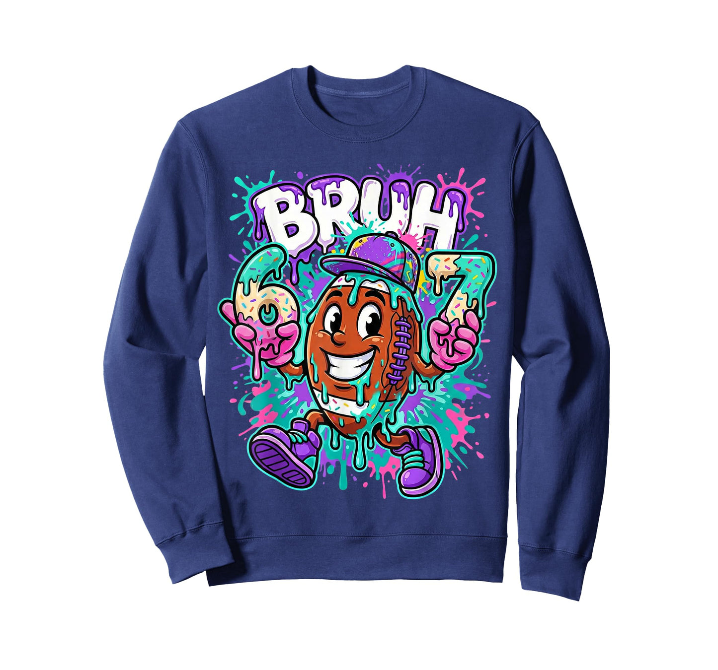 Bruh 67 Football Dripping Ice Cream Drip American Football T-Shirt