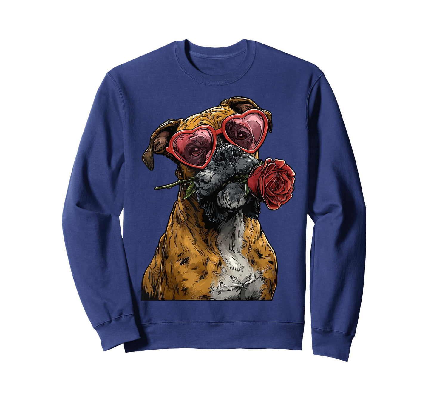Cute Boxer with Heart Glasses Rose Valentine's Day Dog T-Shirt