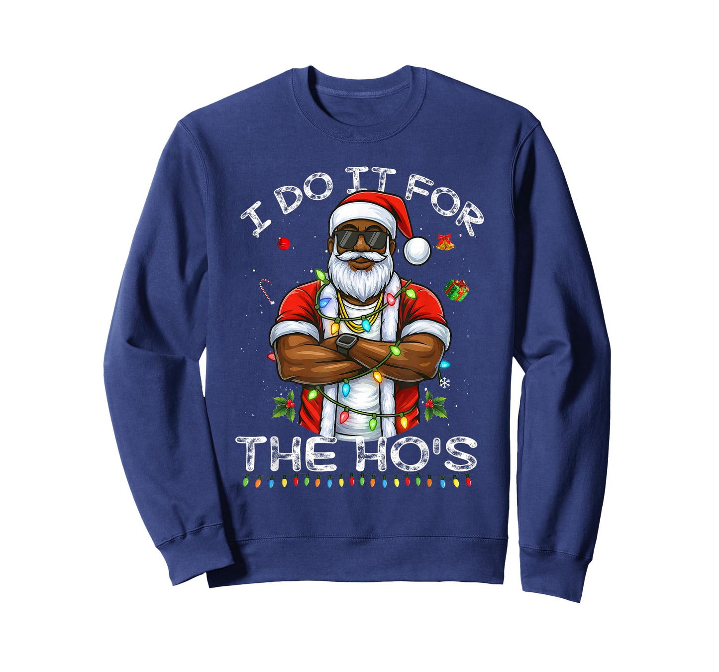I Do It for The Hos Christmas African American Santa Black T-Shirt