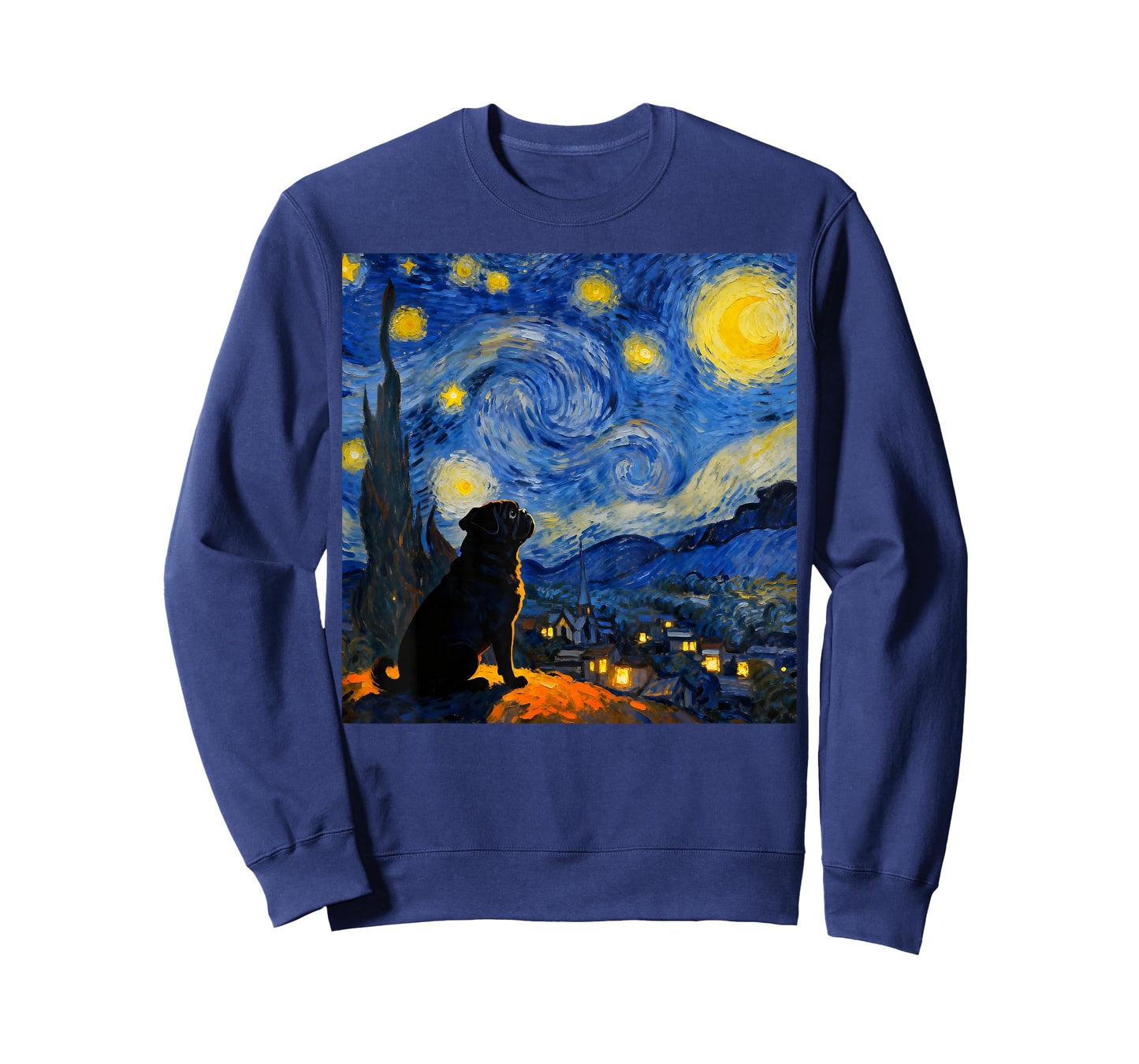 Funny Pug Graphic Van Gogh Style Starry Night Pug Lovers T-Shirt