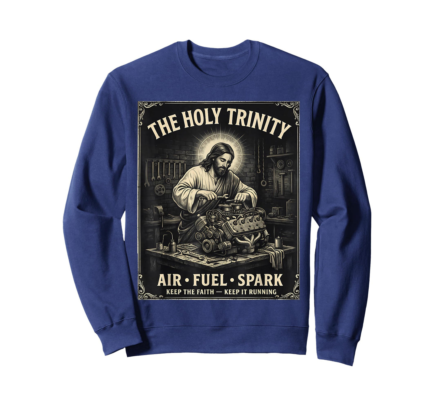The Holy Trinity Air Fuel Spark Mechanic Jesus Humor T-Shirt