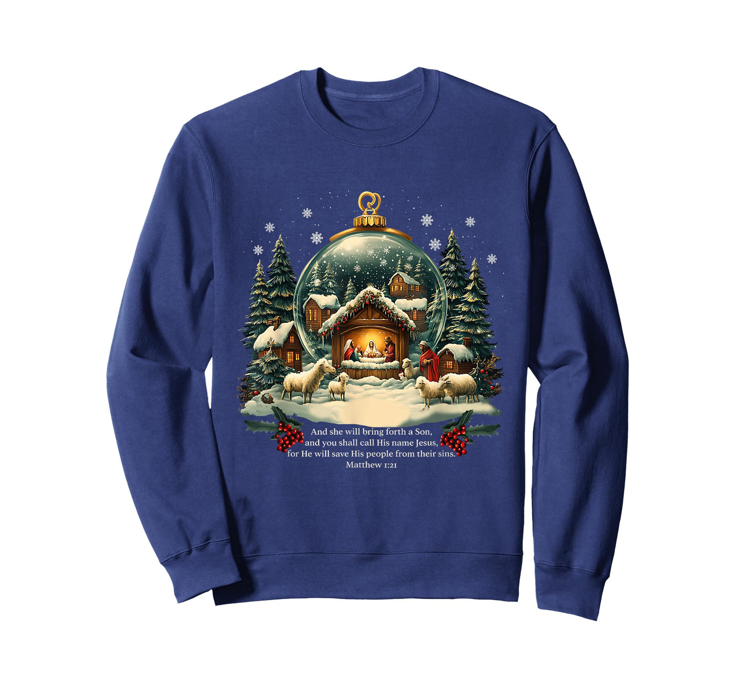 Nativity Ornament Christmas Scene Matthew 1:21 T-Shirt