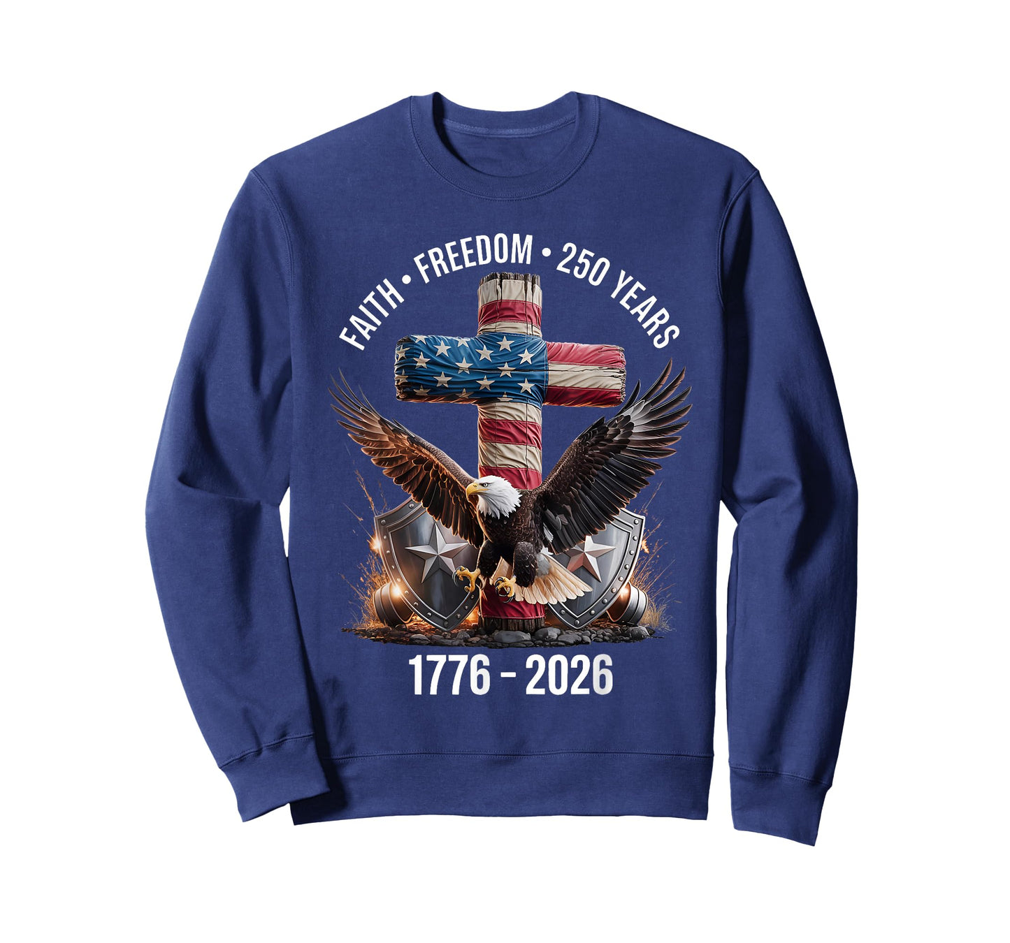 Faith Freedom 250 Years Christian Cross Eagle 4th of July T-Shirt