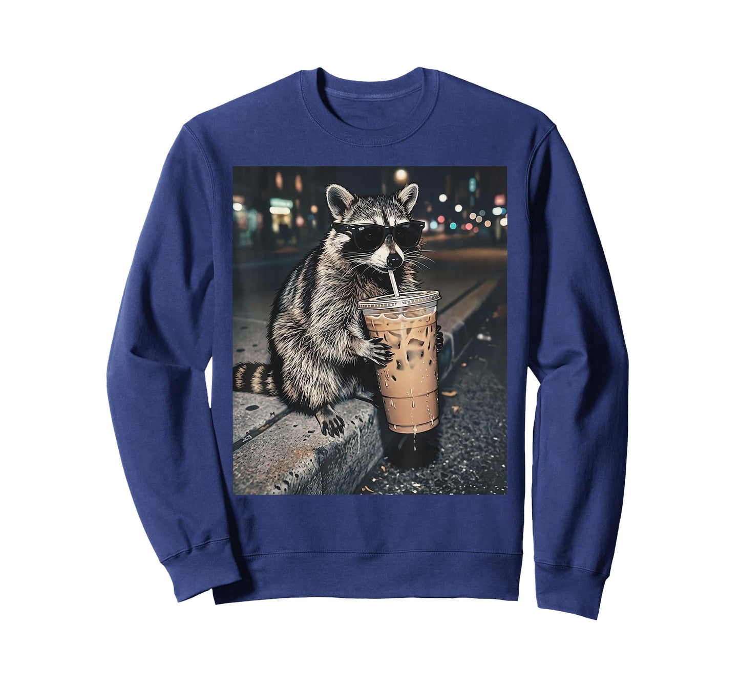 Raccoon Drinking Iced Coffee Funny Animal Meme Men Women T-Shirt