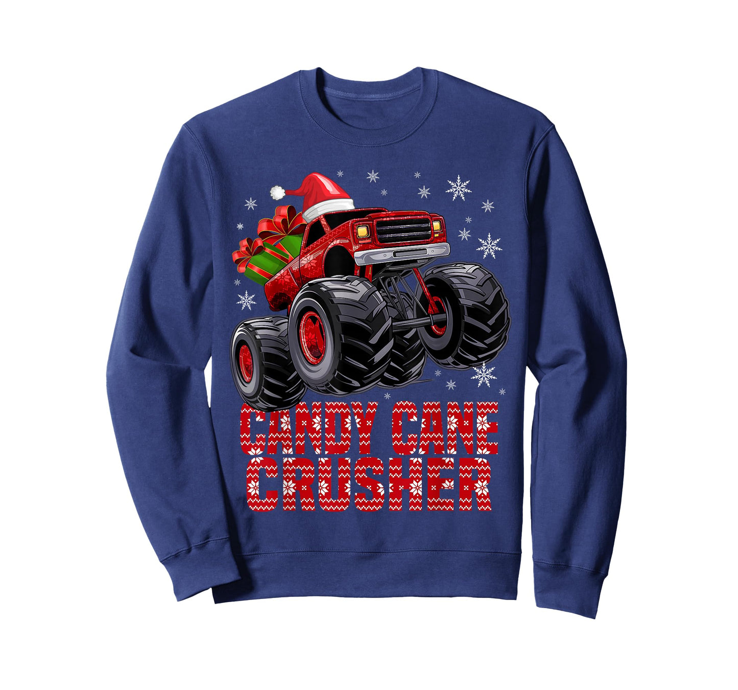 Kids Christmas Candy Cane Crusher Xmas Monster Truck T-Shirt
