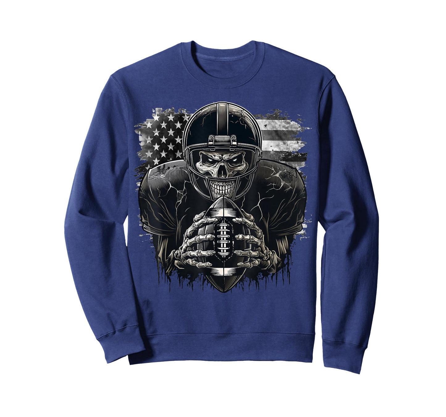 Scary Game Day Skeleton American Football Halloween USA Flag T-Shirt