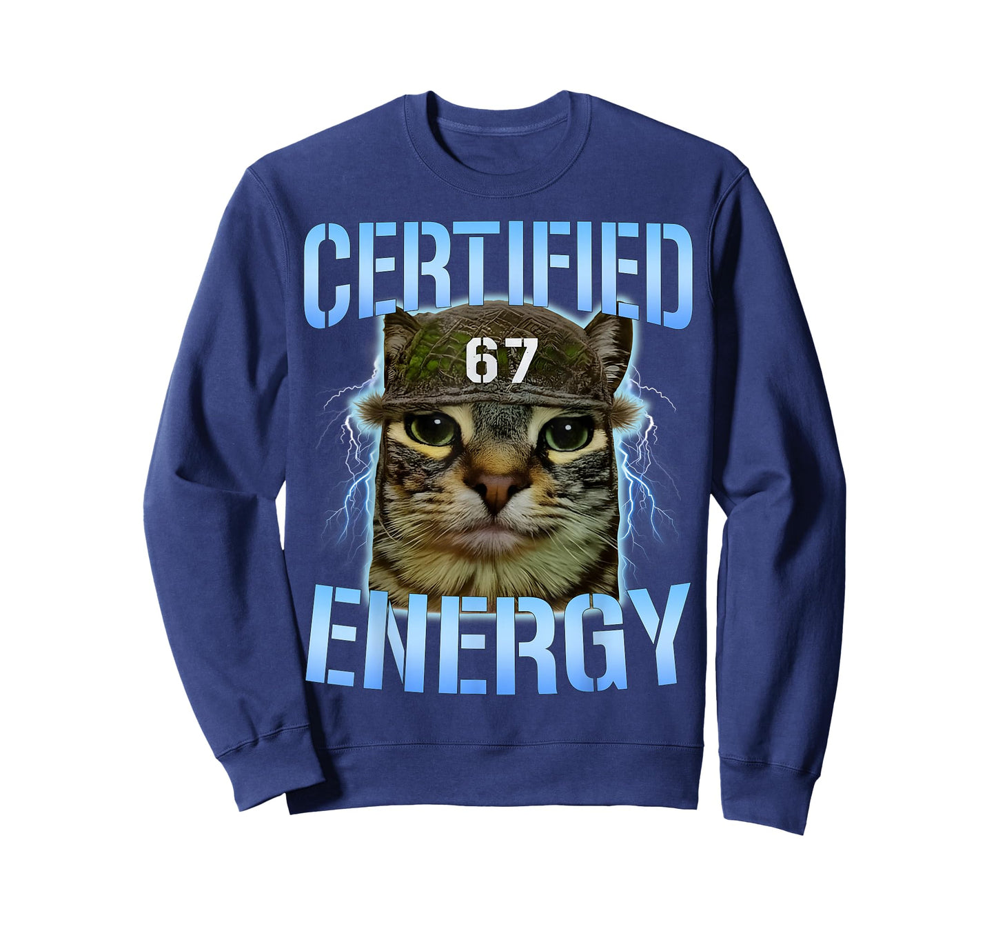 Funny Six Seven 67 Meme Certified Energy Cursed Cat Power T-Shirt