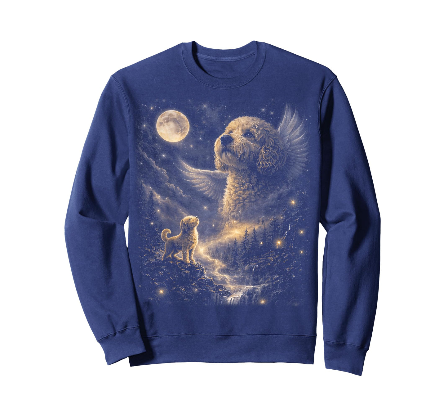 Goldendoodle Howling to The Moon Vintage Mystical Dog Art T-Shirt