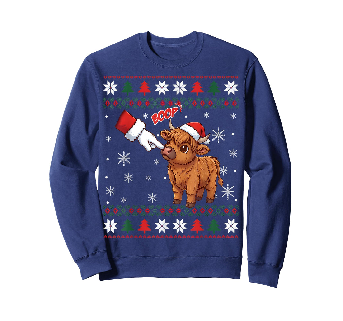 Santa Farmer Funny Western Hand Boop Christmas Highland Cow T-Shirt