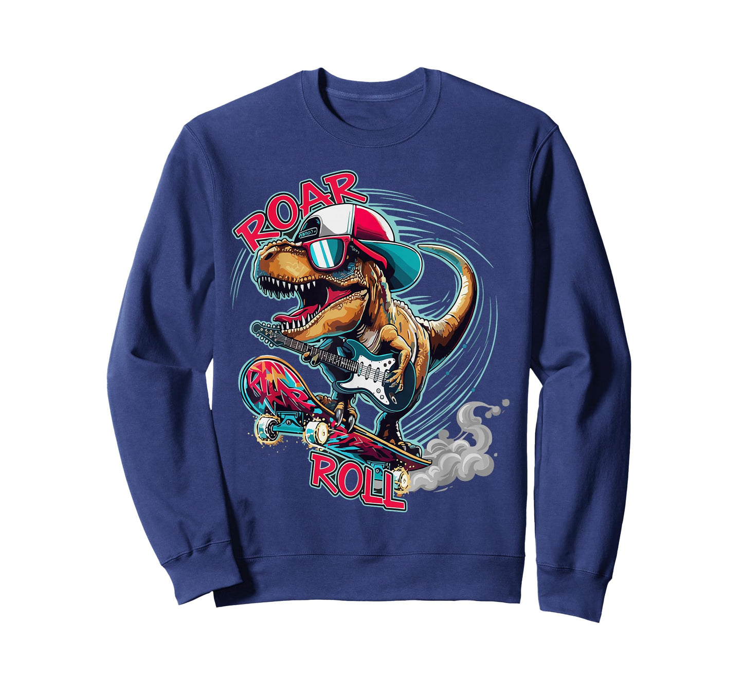 Skater Guitar T-Rex Roar Roll Dinosaur for Boys Men Women T-Shirt
