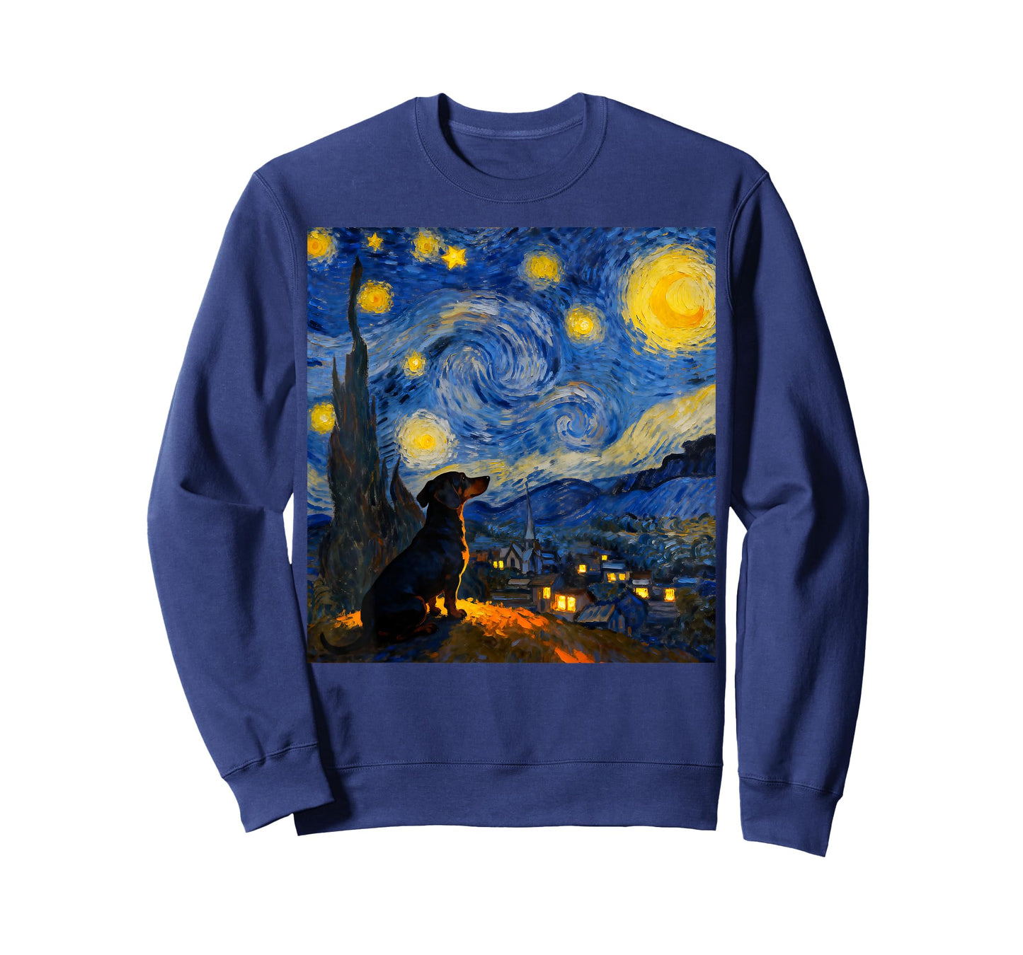 Funny Dachshund Graphic Van Gogh Style Starry Night T-Shirt