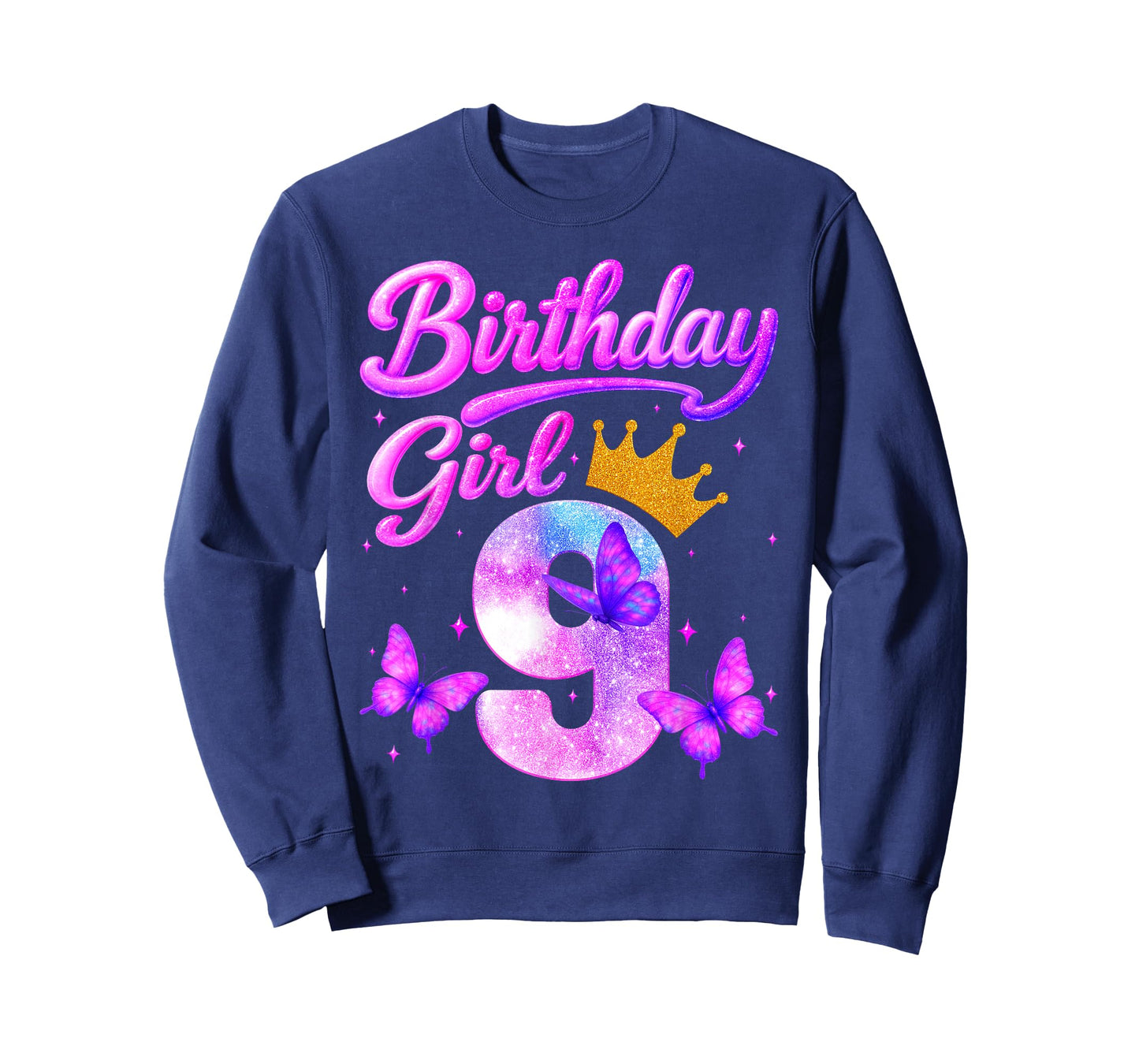 Birthday Girl 9 Year Old Butterfly Theme Party 9th Bday Kids T-Shirt
