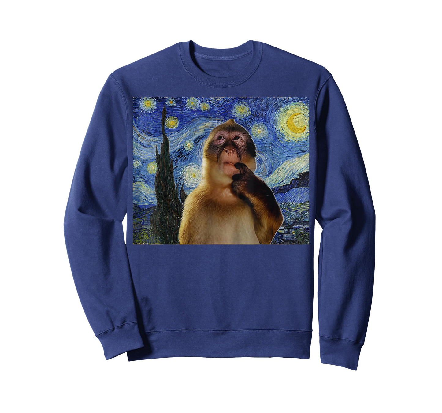 Monkey Thinking Funny Starry Night Monkey Meme Brainrot Gift T-Shirt