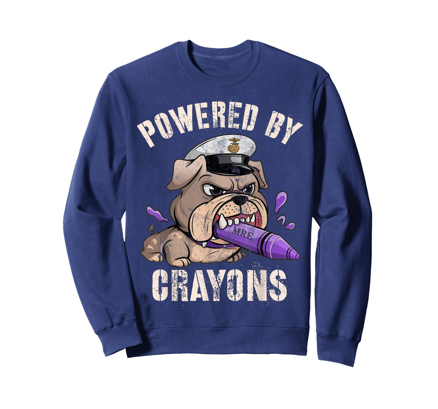 Funny Powered by Crayons Bulldog Officer Jarhead Military T-Shirt