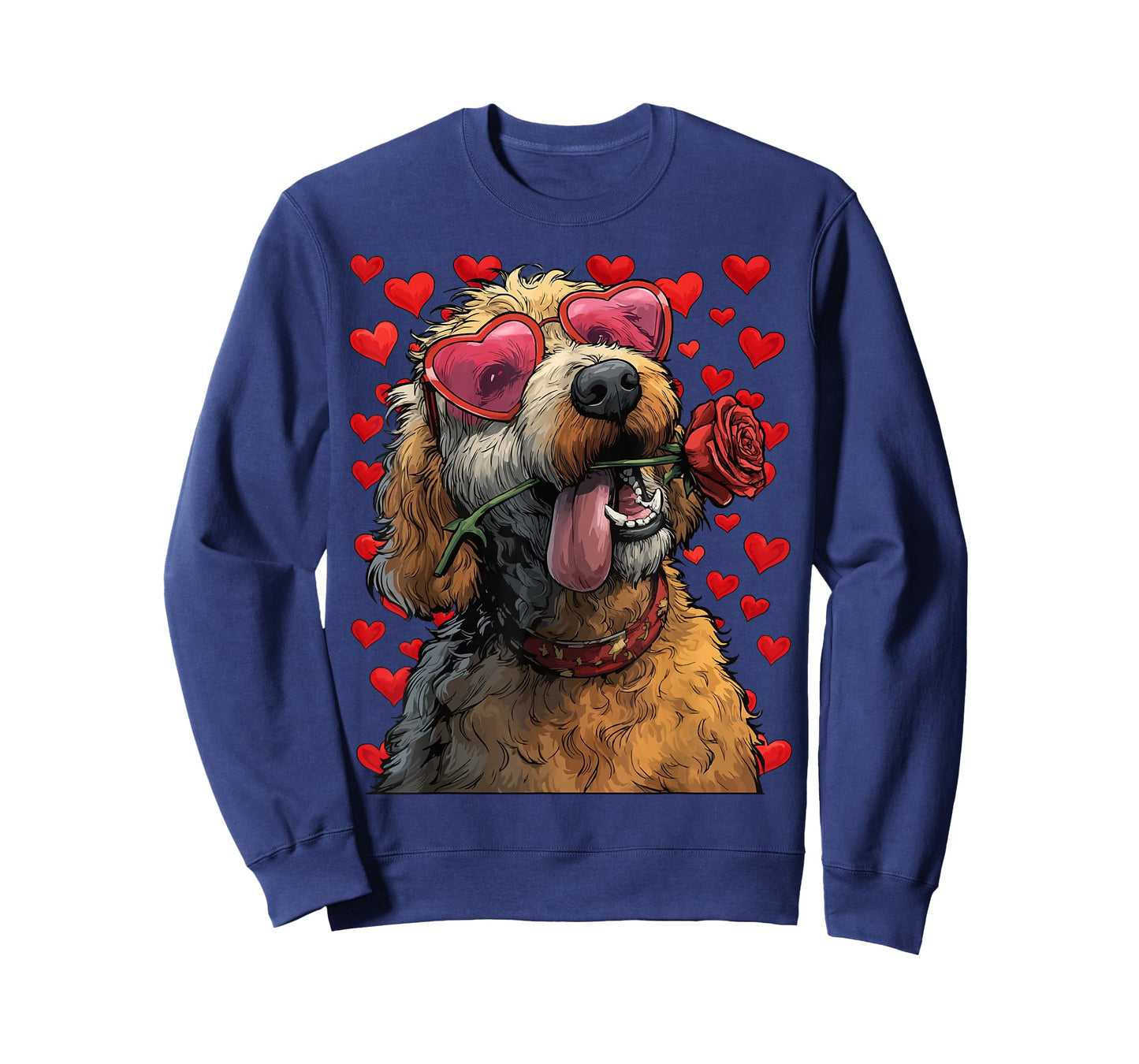 Goldendoodle with Heart Glasses Rose Valentine's Day Dog T-Shirt