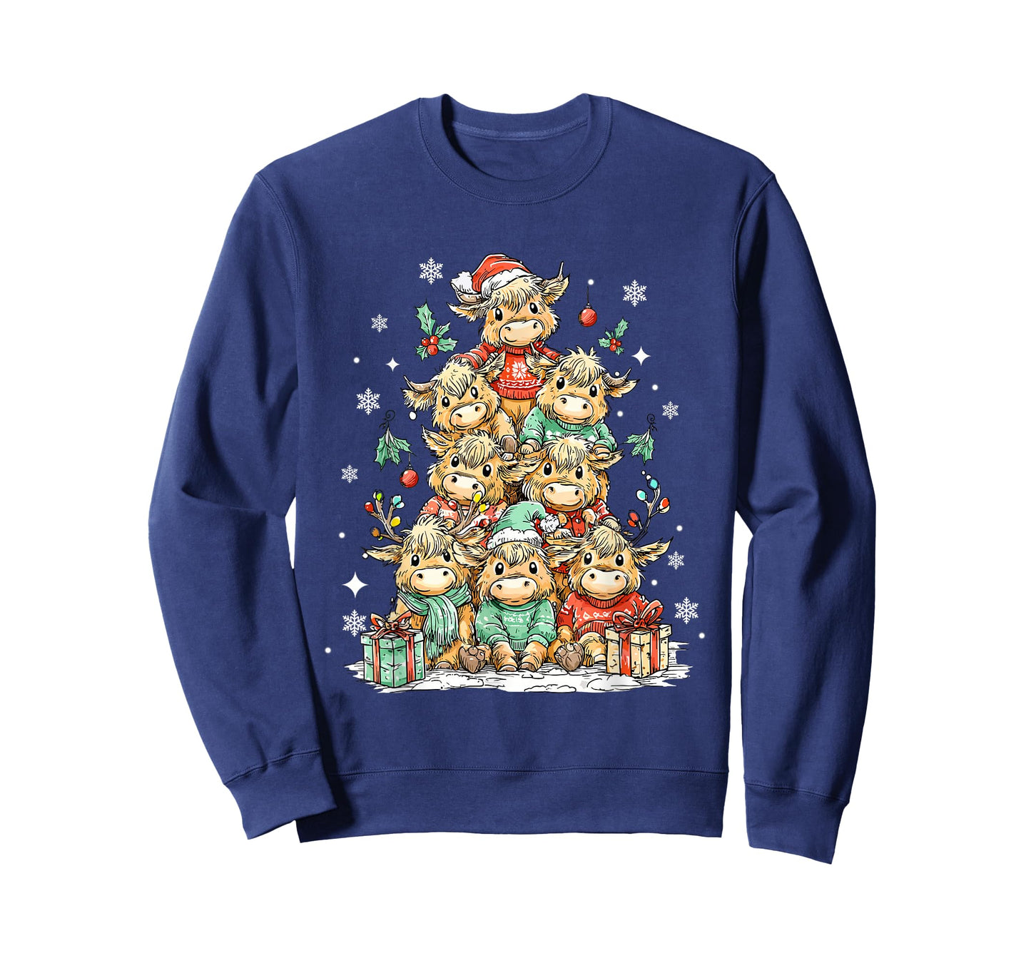 Santa Cow Christmas Tree Highland Cow Meme Western Cow Farm T-Shirt