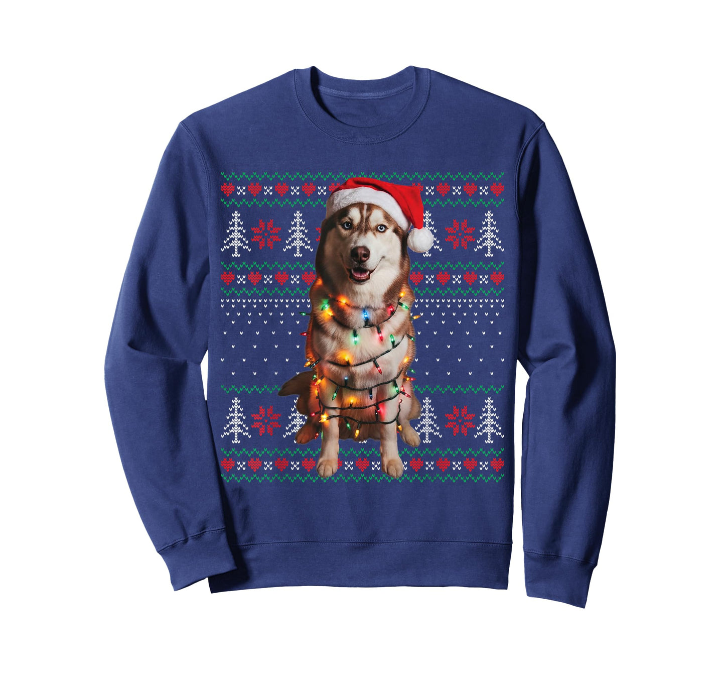 Siberian Husky Dog Christmas Ugly Sweater Dog Lights Xmas T-Shirt