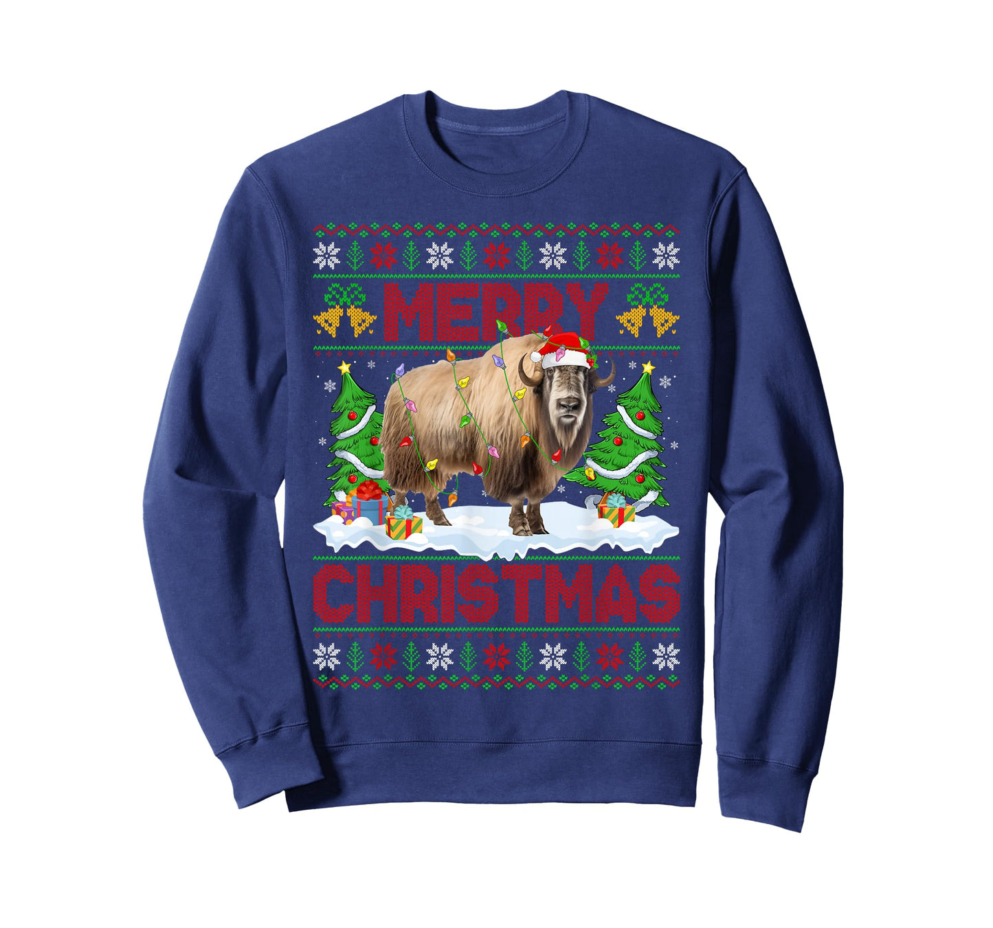 Yak Ugly Xmas Sweater Funny Yak Animal Lights Christmas T-Shirt