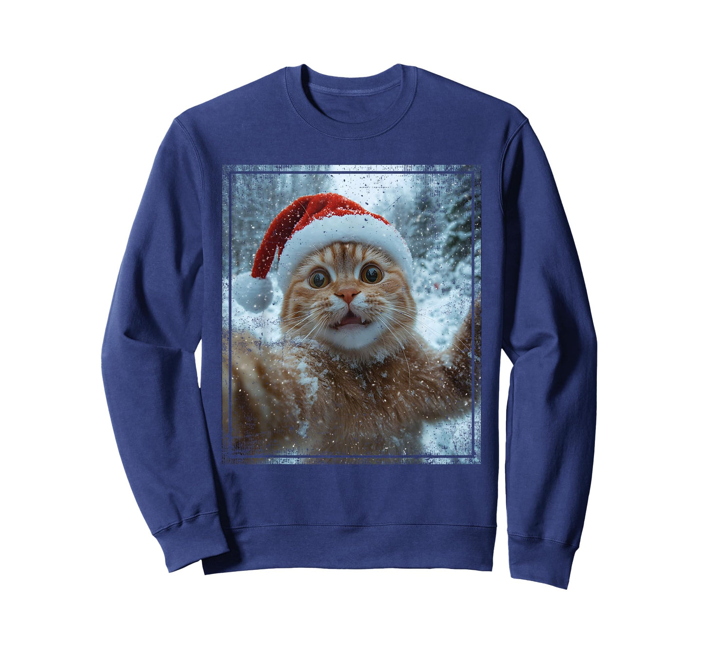 Funny Christmas Cat Selfie Santa Hat Design T-Shirt