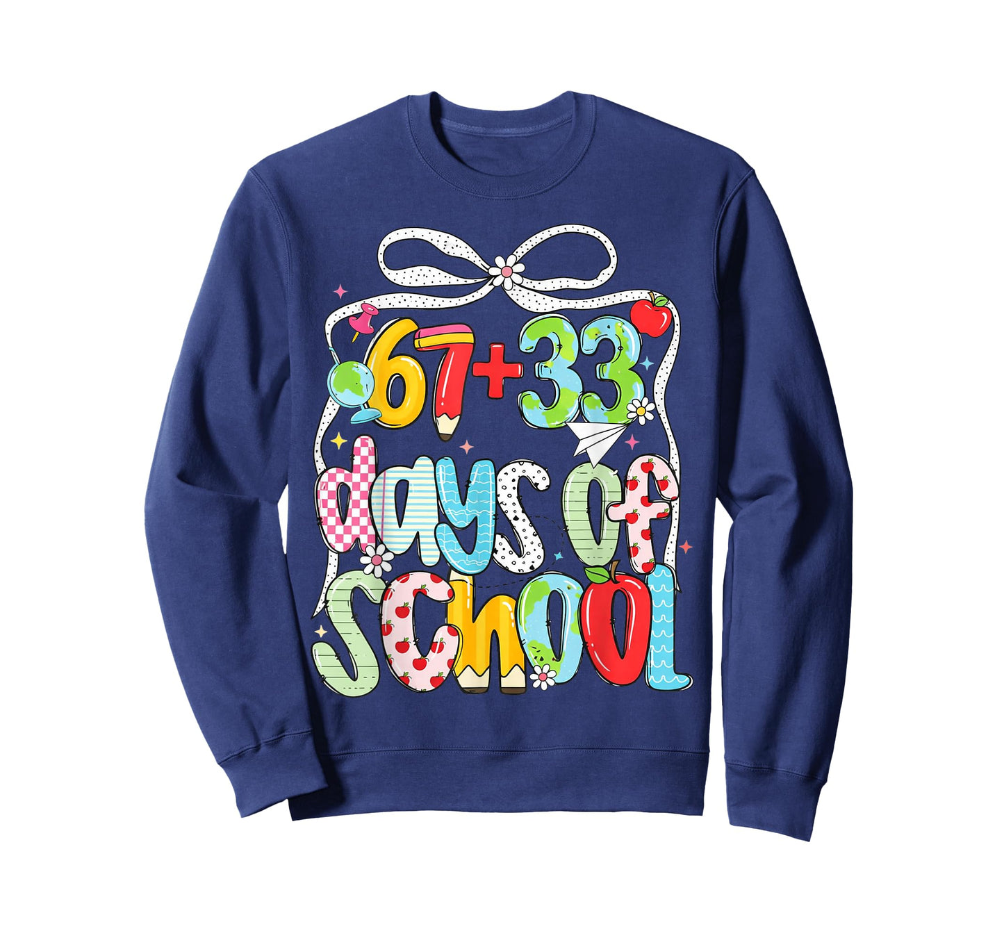 Preppy 67+33 Days of School Bow 100 Days Classroom T-Shirt