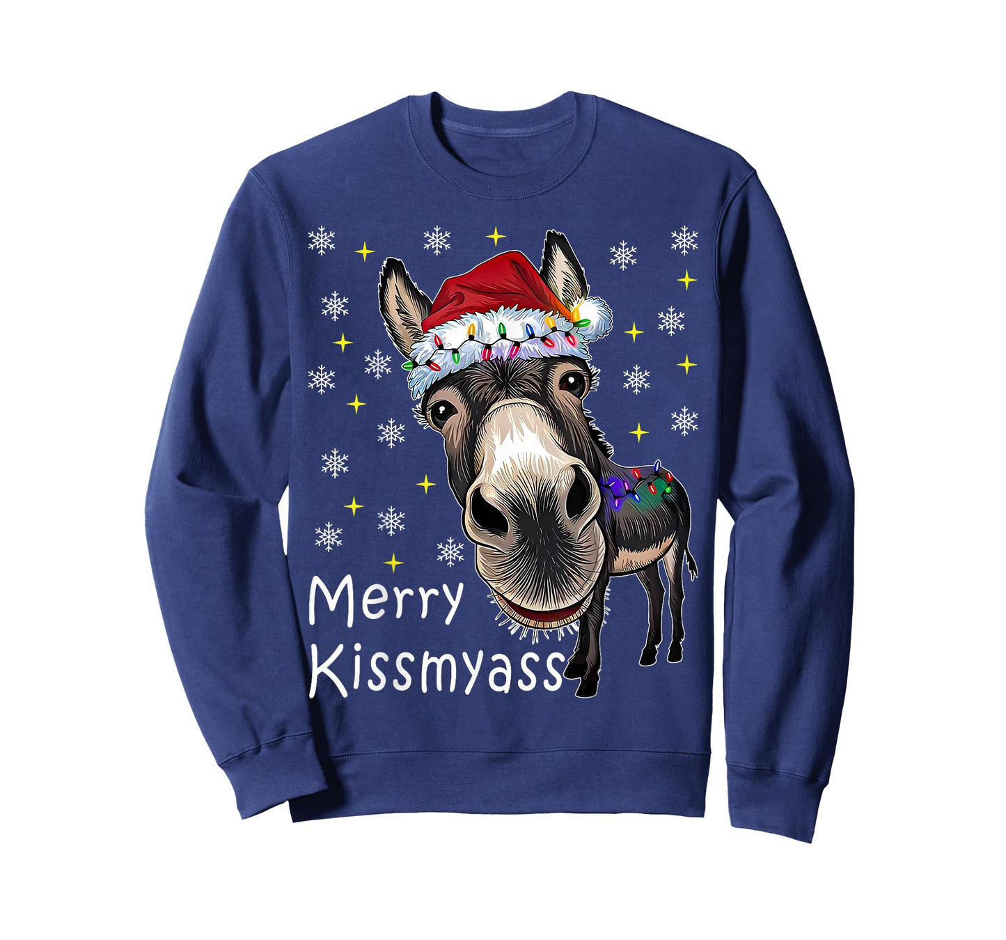 Merry KissMyAss Donkey Wearing Santa Hat Lights Men Women T-Shirt